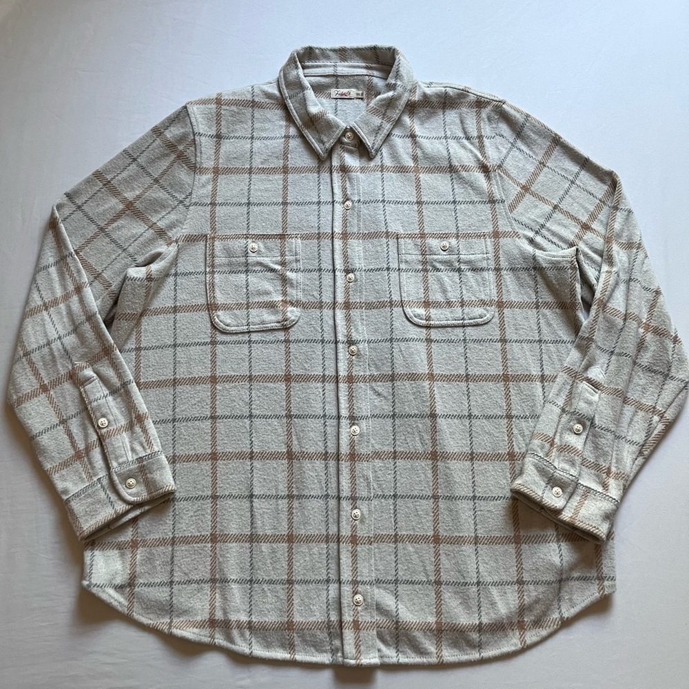 FAHERTY grey tan‎ plaid check brushed long sleeve button up shirt